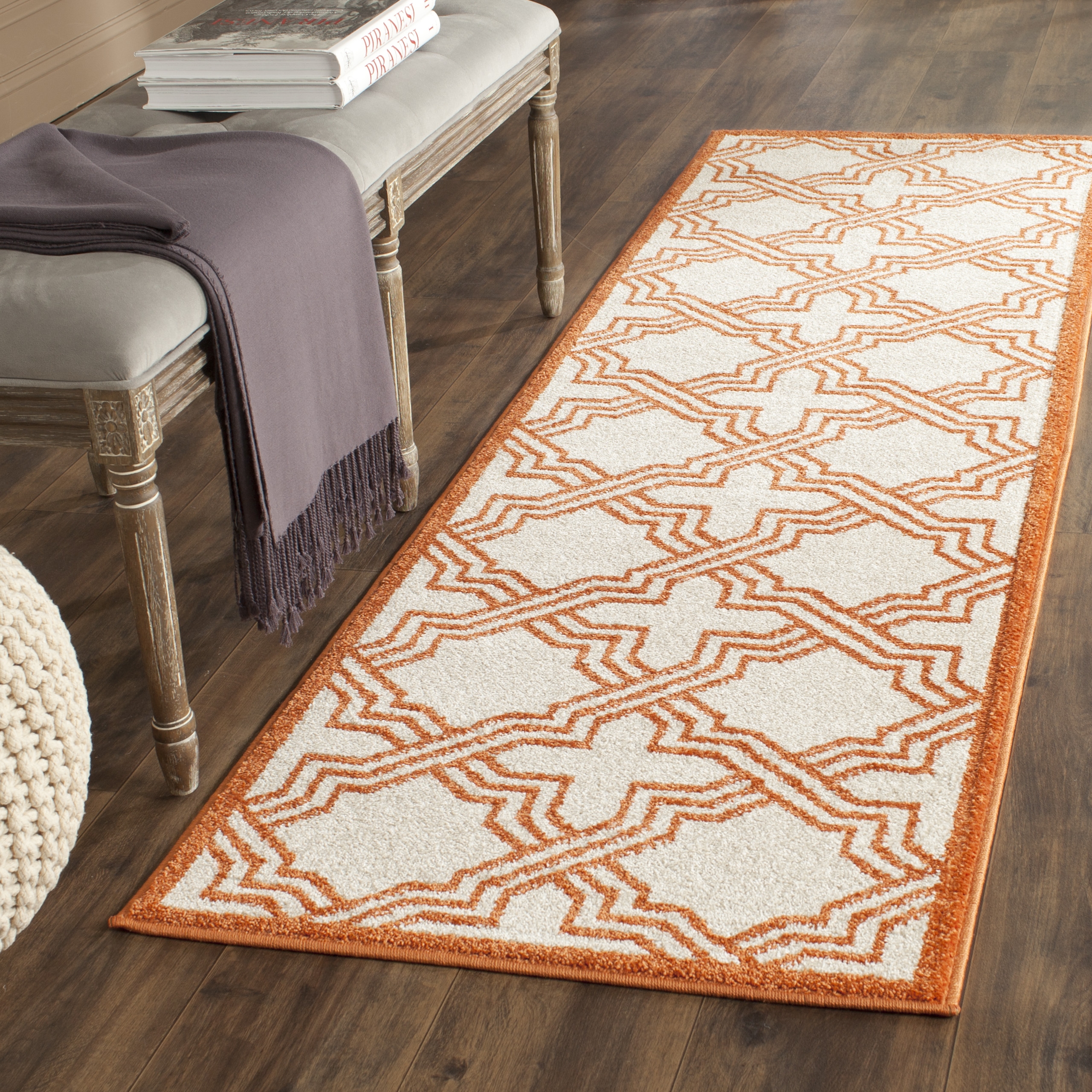 Arlo Home Indoor/Outdoor Woven Area Rug, AMT413F, Ivory/Orange,  2' 3" X 7' - Image 1