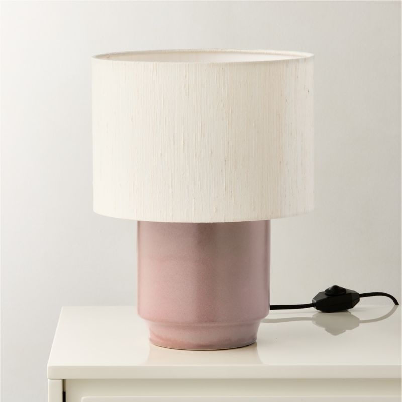 Rosalind Small Dusty Rose Ceramic Reactive Glaze Table Lamp with Silk Shade - Image 1