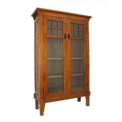 2 Door Bookcase With 3 Removable Shelves And Windowpane Design, Oak Brown - Image 0