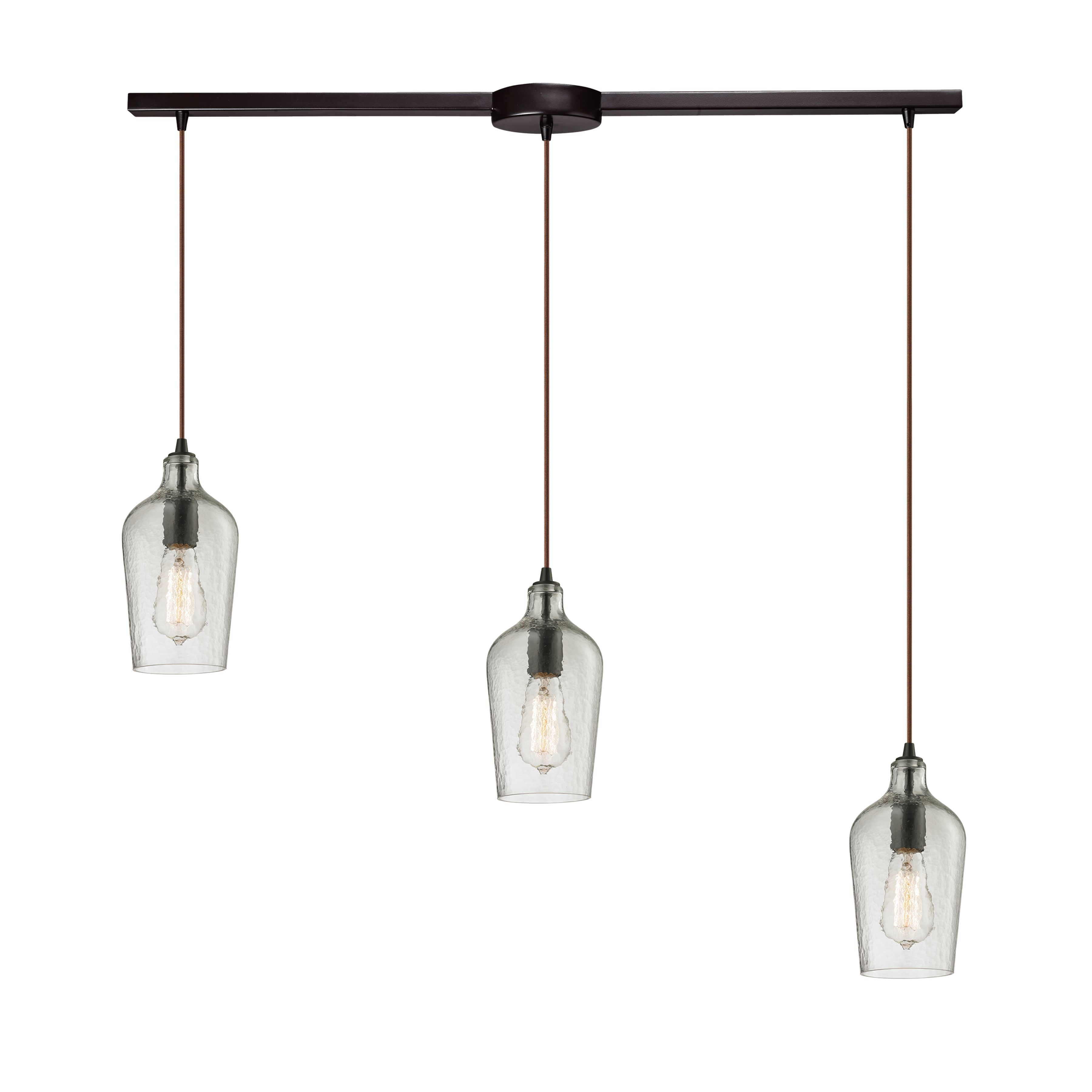 Hammered Glass 36'' Wide 3-Light Pendant - Oil Rubbed Bronze with Clear - Image 0