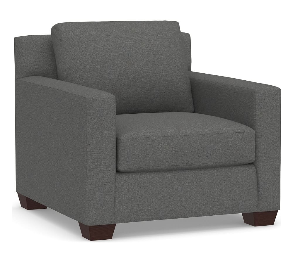 York Square Arm Upholstered Armchair, Down Blend Wrapped Cushions, Park Weave Charcoal - Image 0