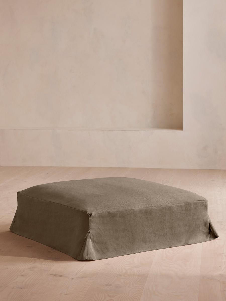 Roma Square Ottoman, Linen, Olive, US - Image 0