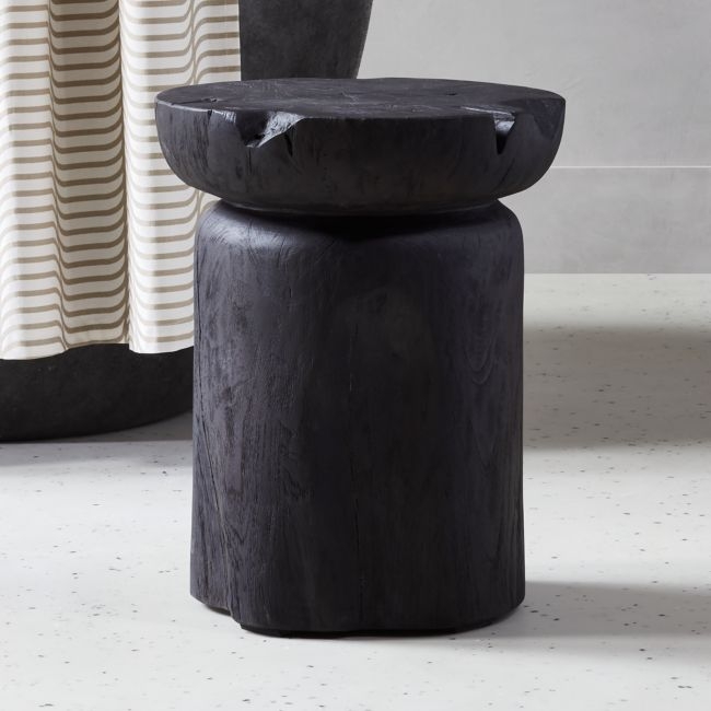 Black Teak Wood Bathroom Stool - Image 0