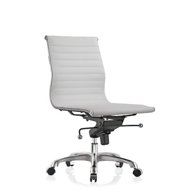 Ammy Low-Back Ribbed Lather Office Chair Without Arm In White - Image 0