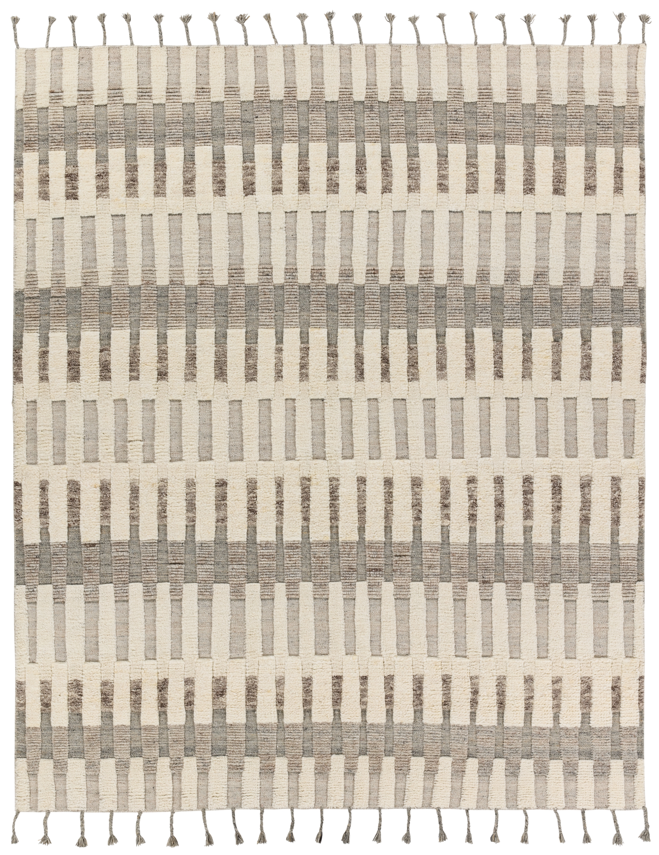 Izza KEO06 Handknotted Stripes Cream and Taupe Area Rug (8'x10') - Image 0