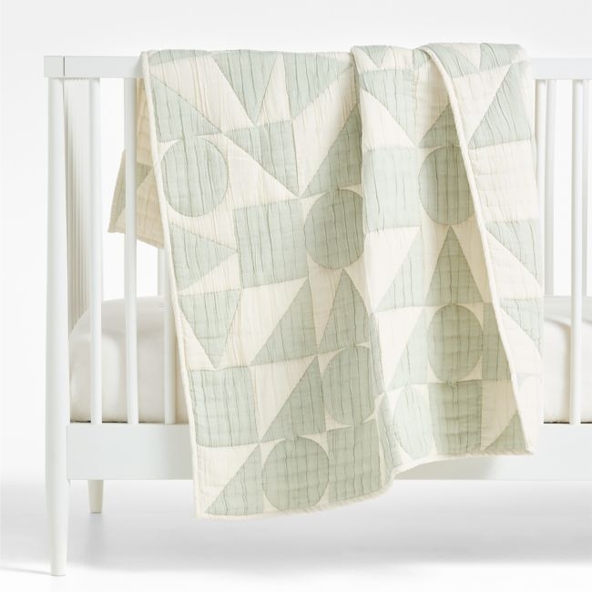 Geo Matelasse Muted Teal Organic Cotton Baby Crib Quilt - Image 0