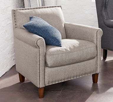 SoMa Roscoe Upholstered Armchair, Polyester Wrapped Cushions, Brushed Crossweave Navy - Image 4