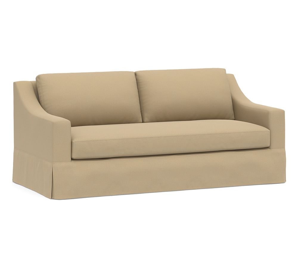 York Slope Arm Slipcovered Sofa 81" 2x1, Down Blend Wrapped Cushions, Performance Everydaysuede(TM) Light Wheat - Image 0