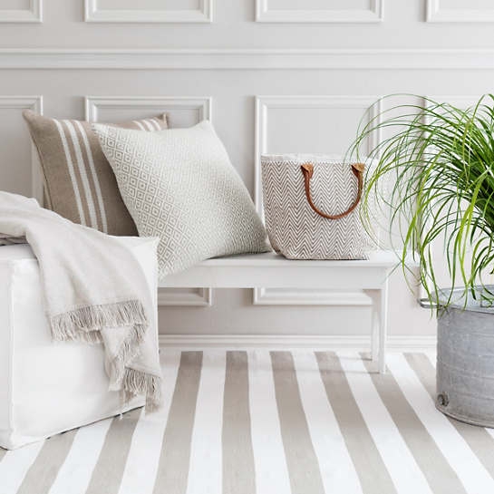 Cape Stripe Platinum/White Indoor/Outdoor Pillow - Image 1