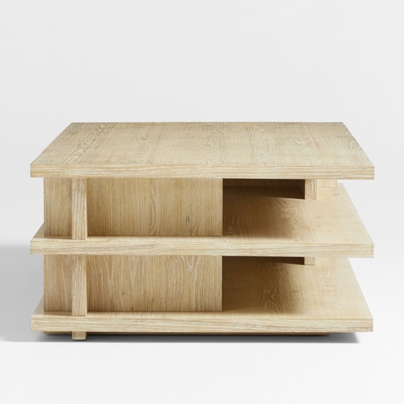 Stria Cerused Natural Oak Wood 56" Rectangular Storage Coffee Table - Image 5