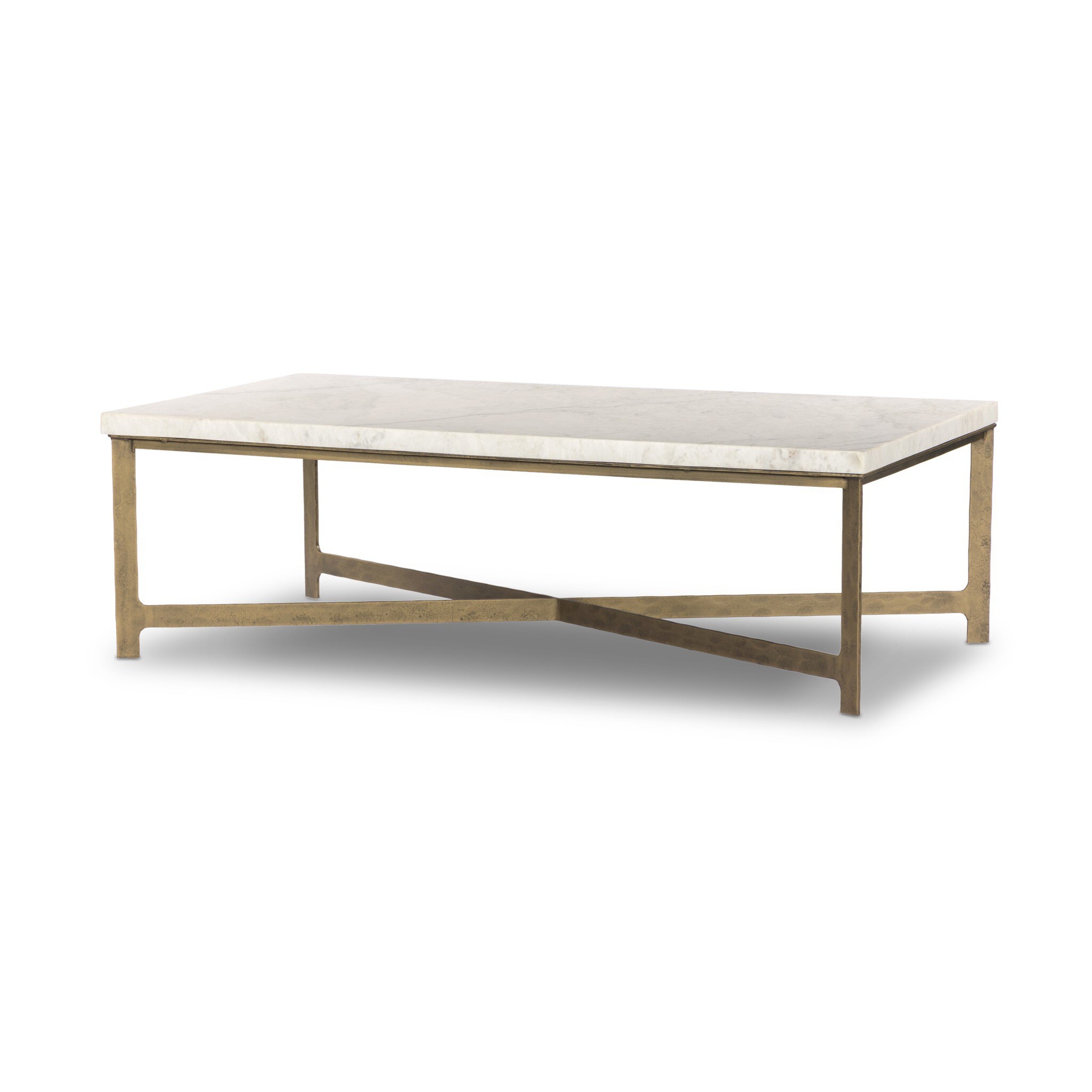Hammered Iron Coffee Table - White Marble - Image 1
