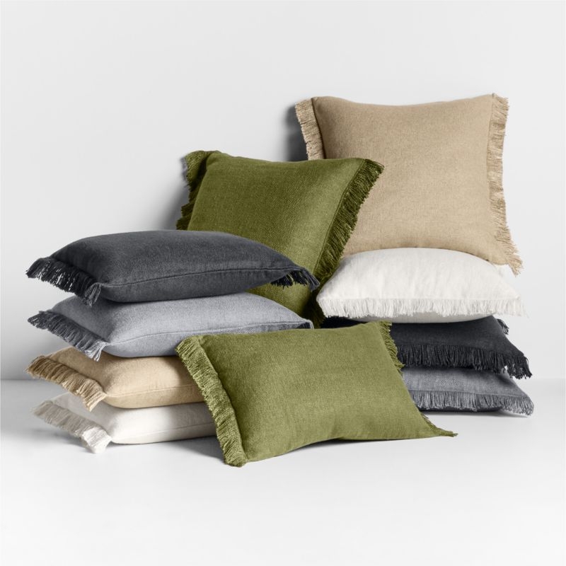 Casual Textured Fringe 23x23 Smoke Blue Throw Pillow with Feather Insert - Image 4