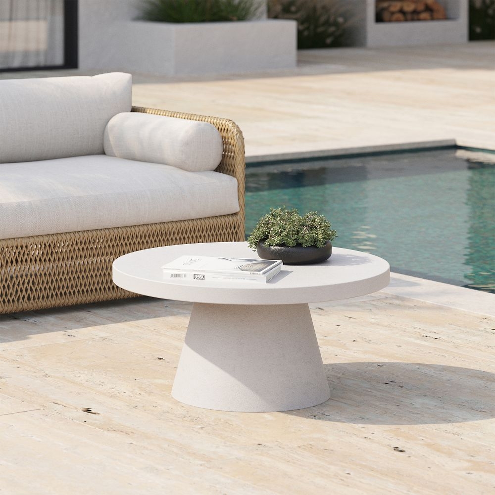 Concrete Pedestal Outdoor 32 in Round Coffee Table, Gray Concrete - Image 3