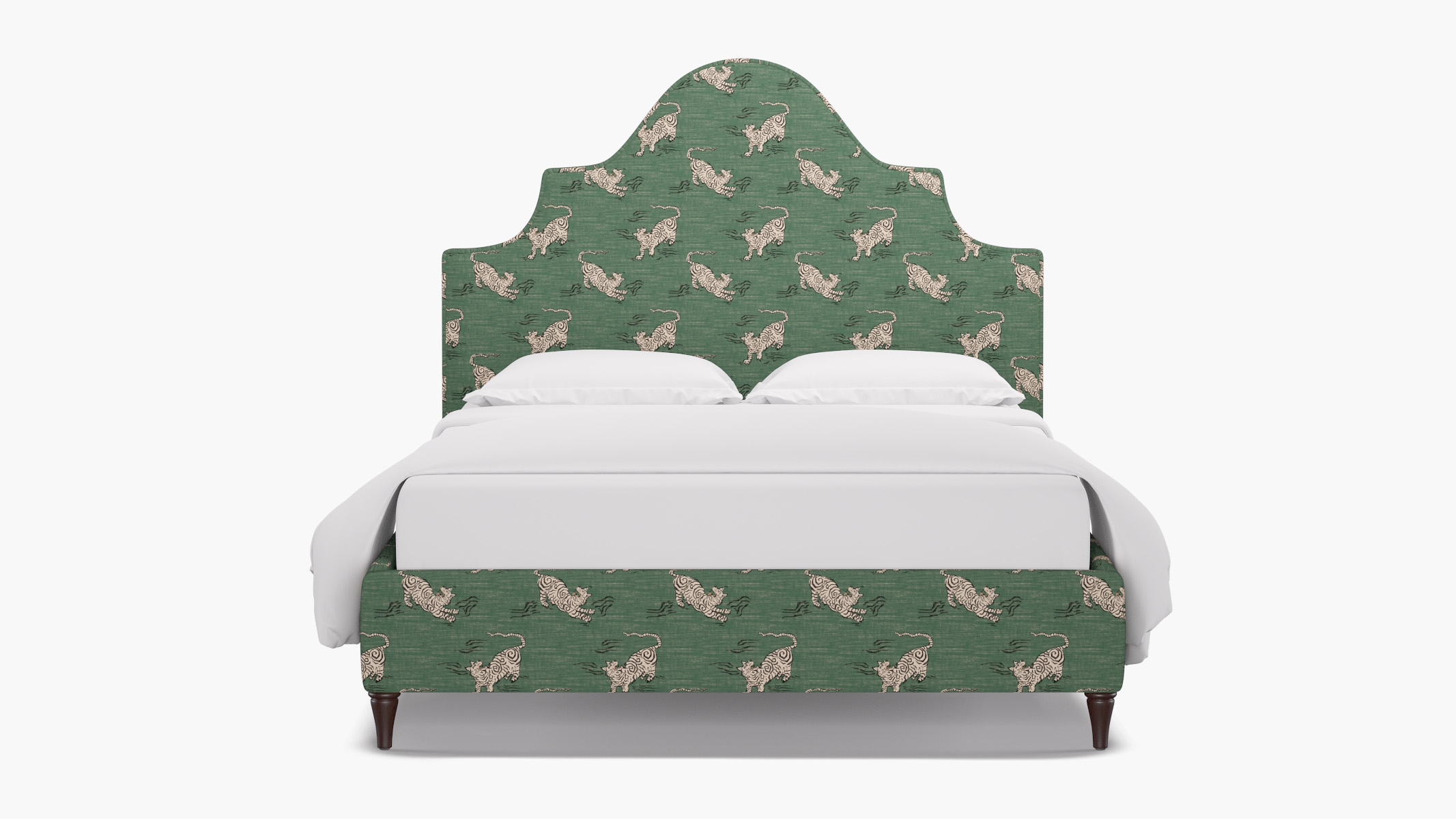 Statement Bed, Emerald Tigresse, Espresso Decorative Tapered Leg, Twin - Image 0