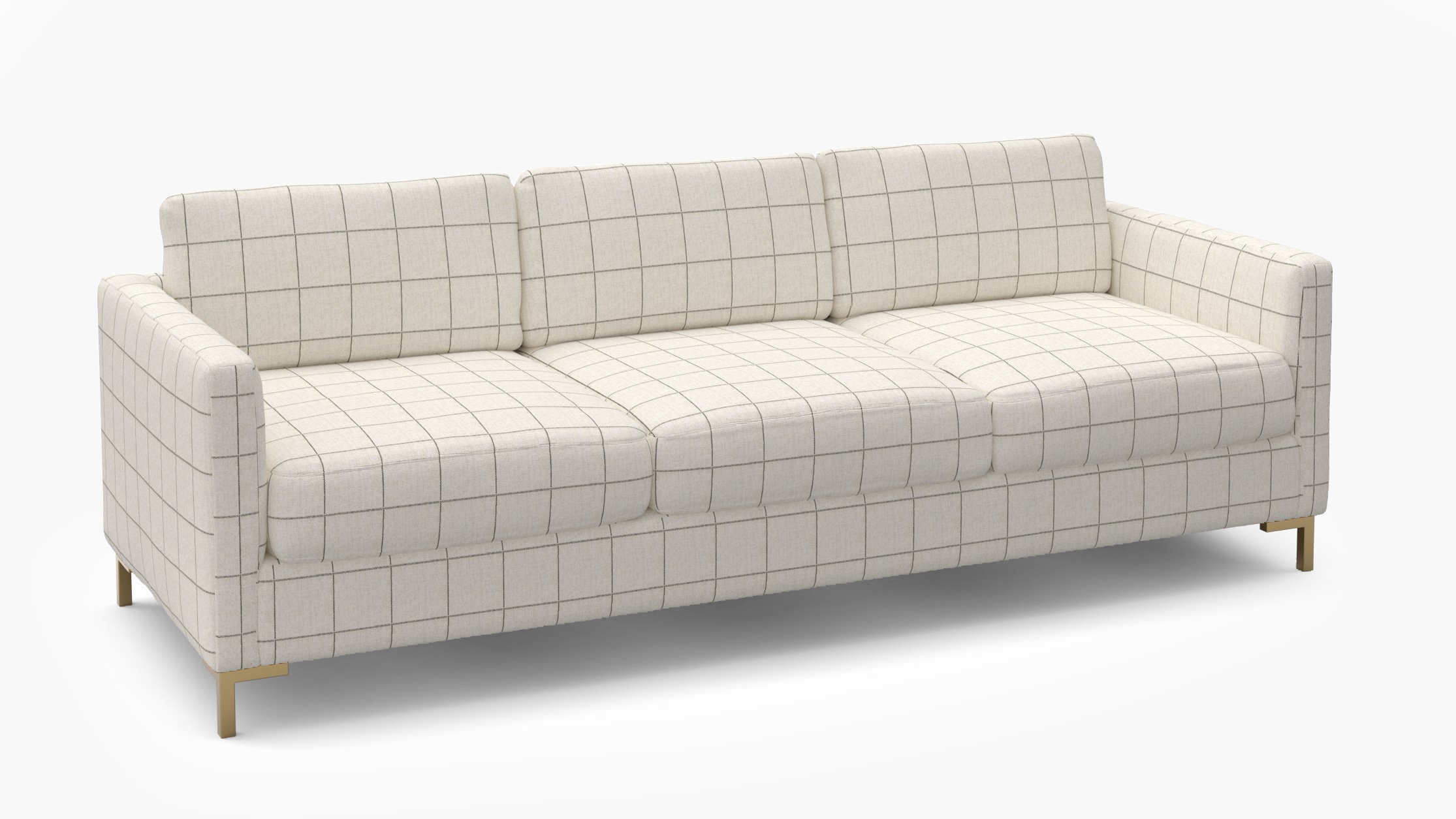 Modern Sofa, Coal Windowpane, Brass L Leg - Image 1