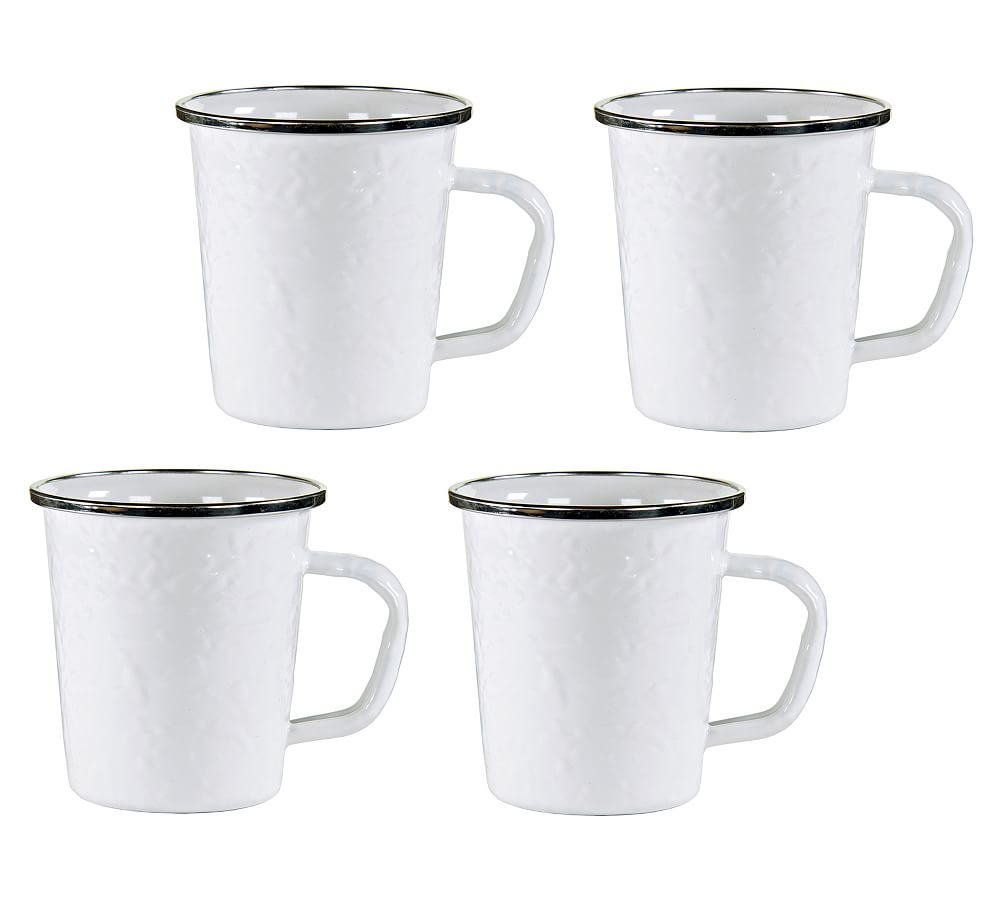 Solid Enamel Mugs, Set of 4 - White - Image 0