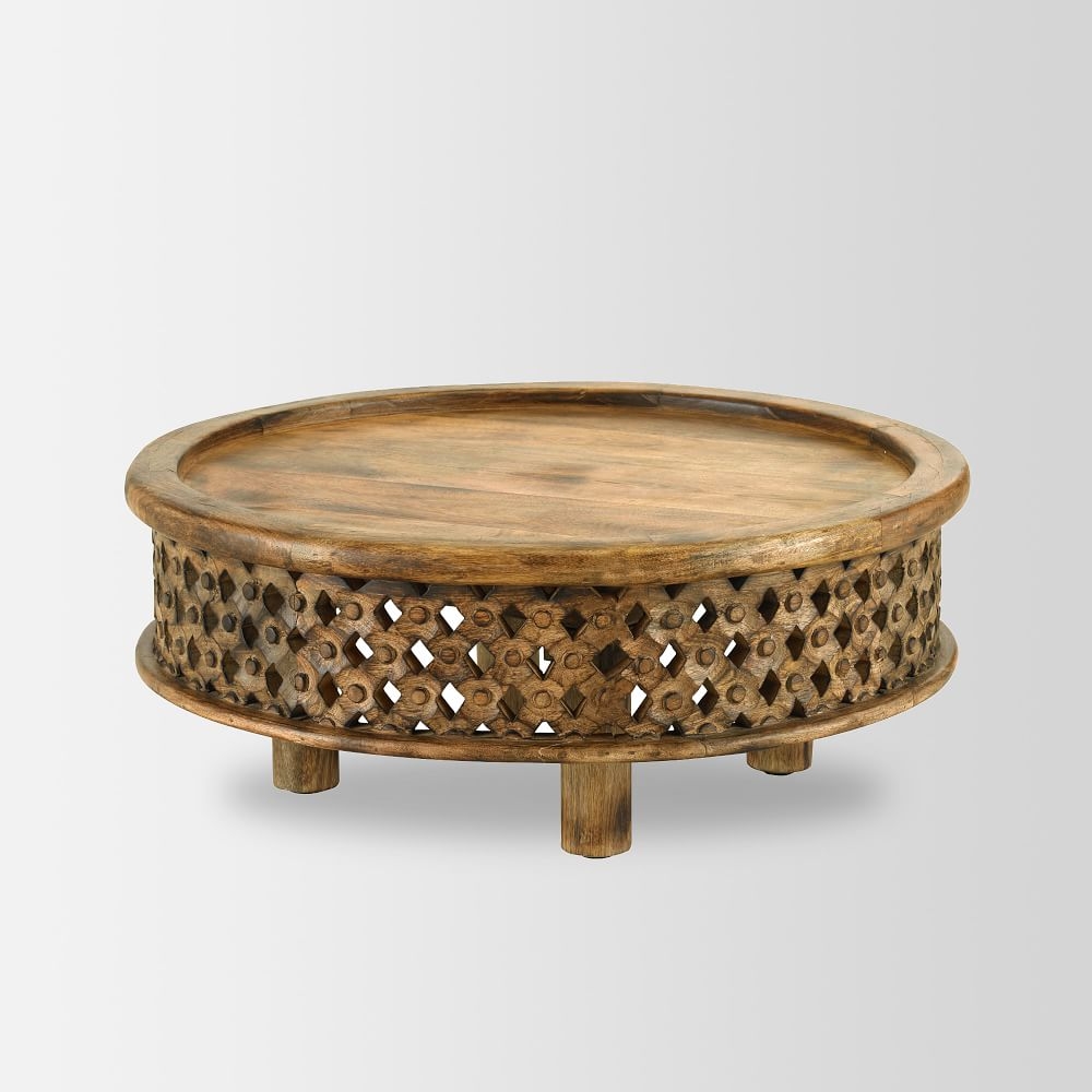 Carved Wood Coffee Table, Raw Mango - Image 0