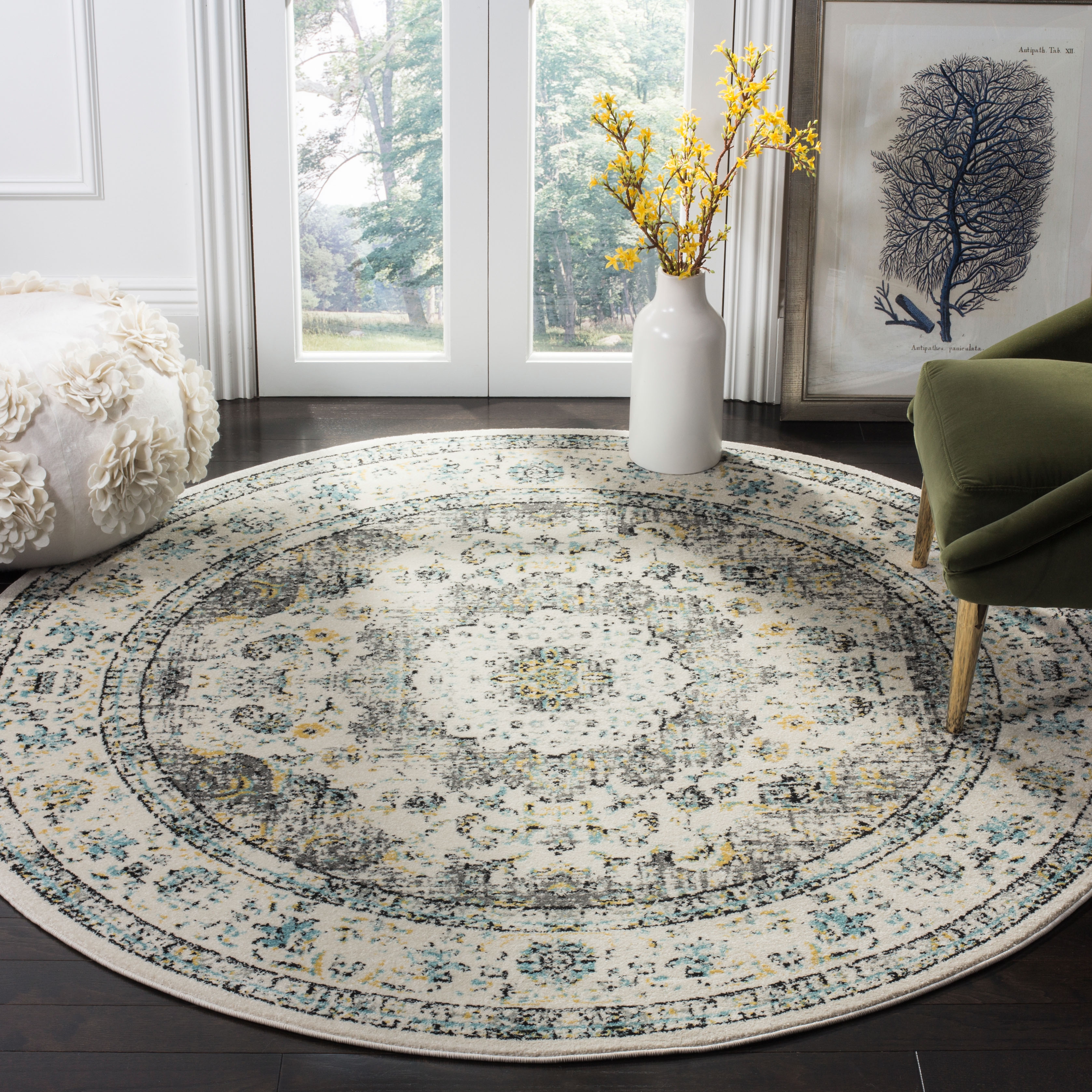 Arlo Home Woven Area Rug, EVK220B, Grey/Gold,  9' X 9' Round - Image 1