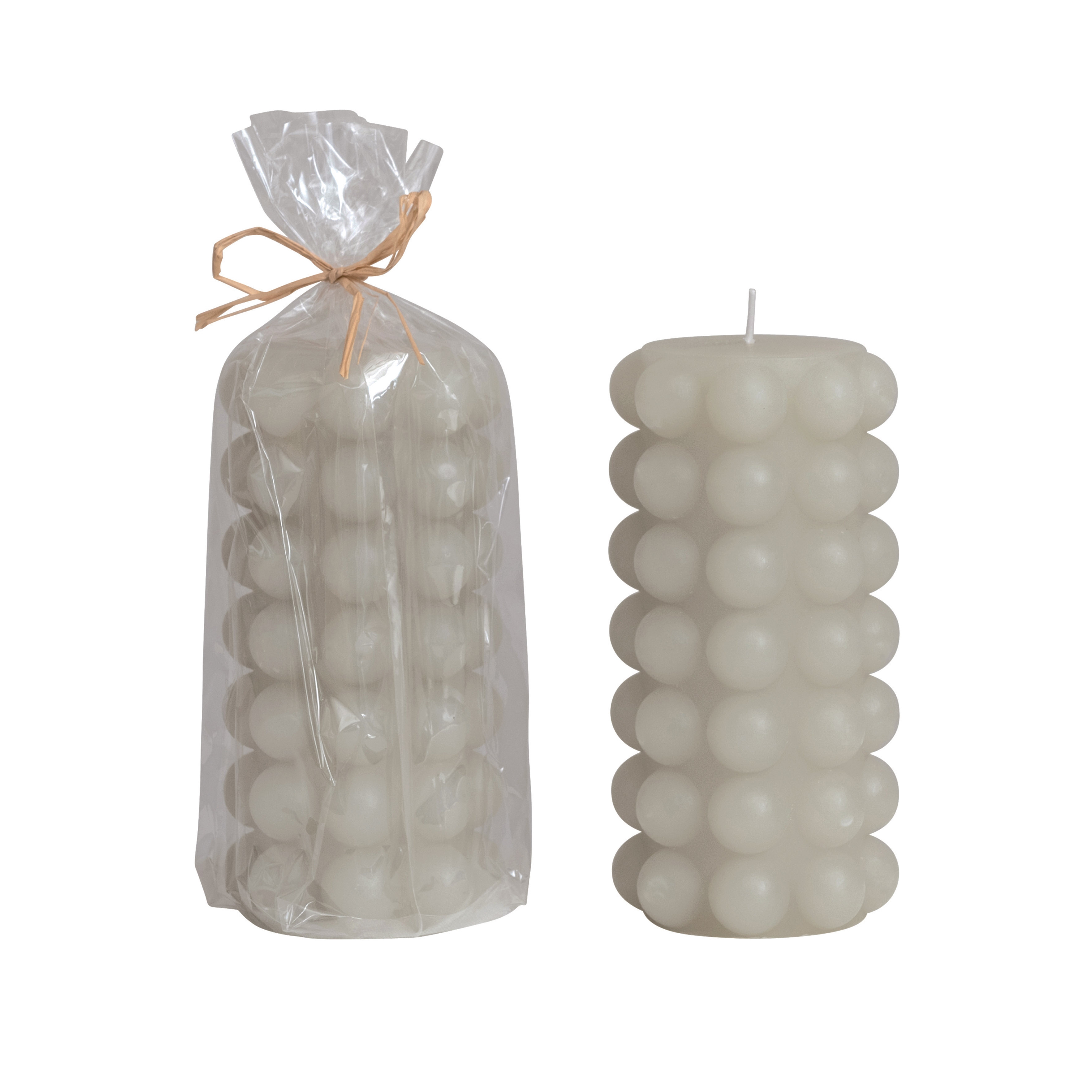  Unscented Hobnail Pillar Candle, Dove Grey - Image 0