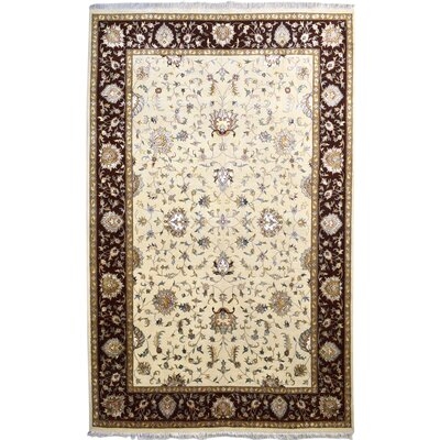 One-of-a-Kind Hand-Knotted 6' x 10' Wool/Viscose Area Rug in Ivory/Brown - Image 0