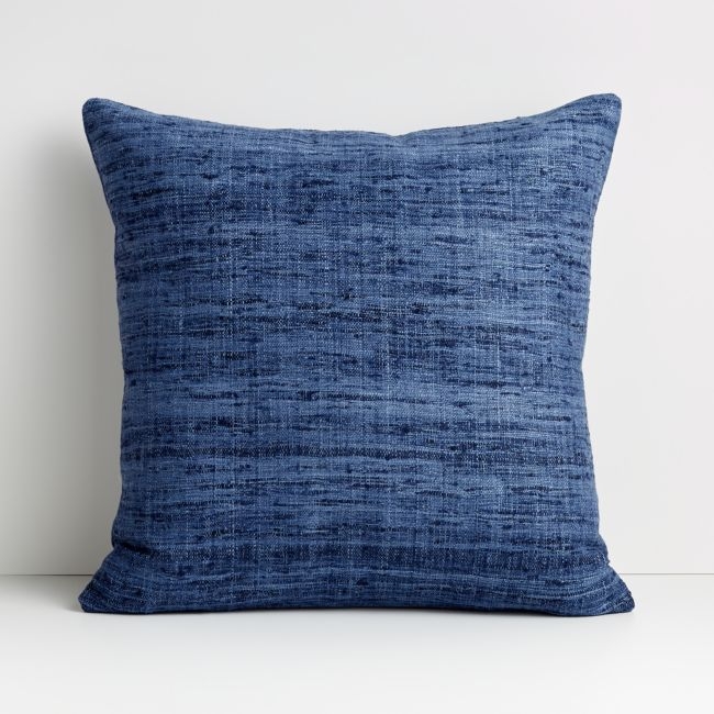 Blue 20"x20" Cotton Sari Silk Throw Pillow with Down-Alternative Insert - Image 0