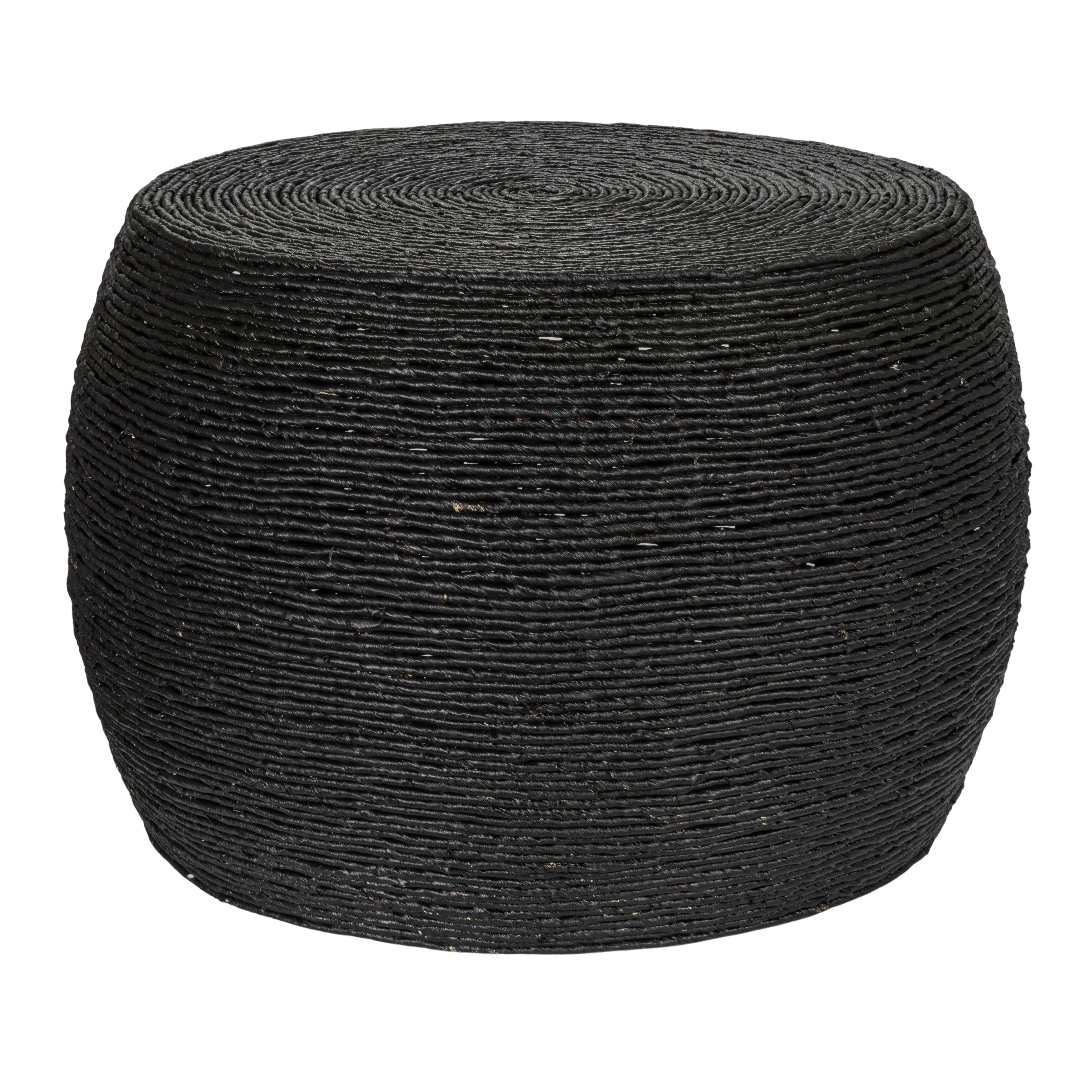 Round Handwoven Corn Rope Barrel Coffee Table, Black - Image 0