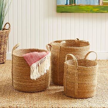 Seagrass Round Baskets with Long Handles, Set of 3 - Image 1