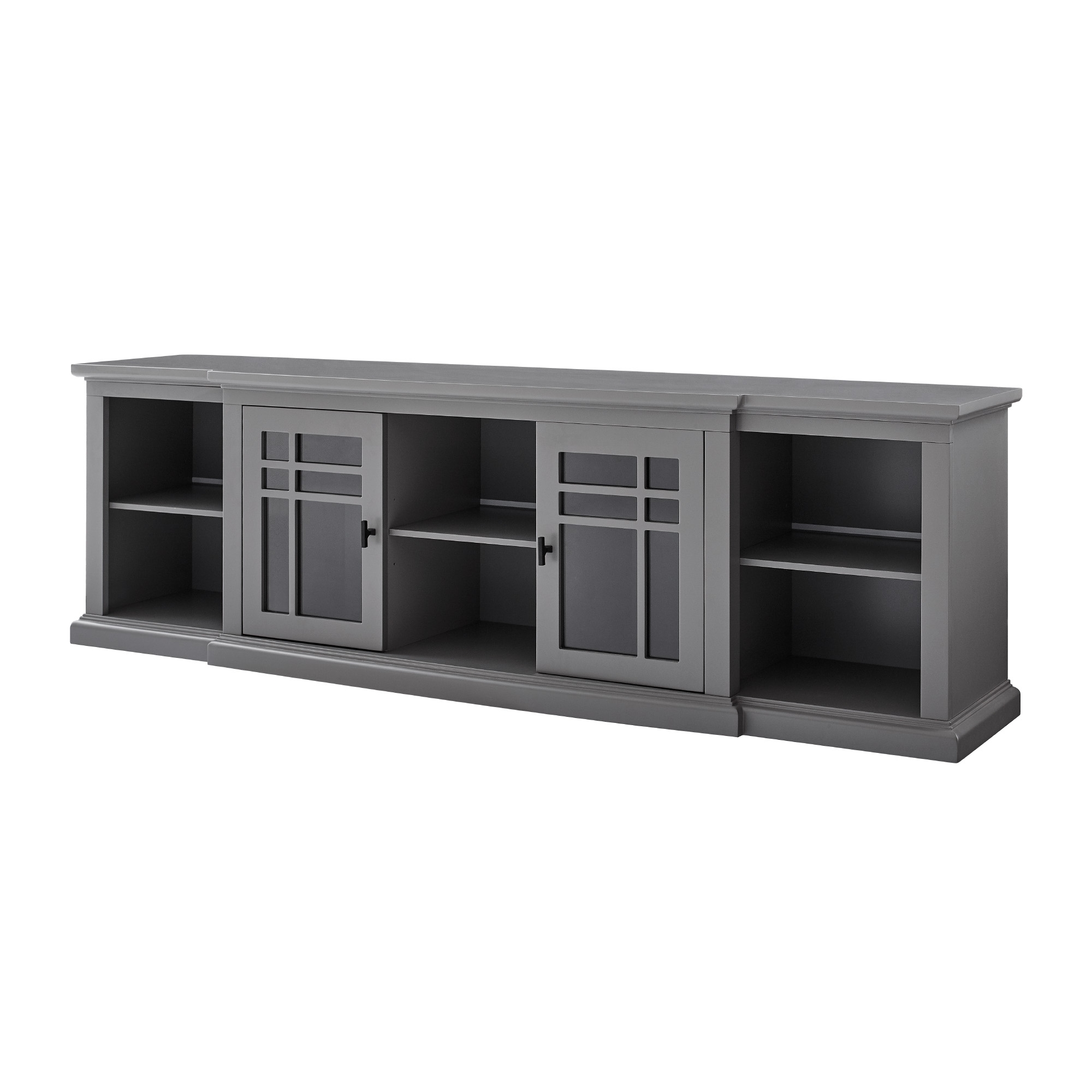 Classic Detailed Glass-Door Storage TV Stand for TVs up to 88” – Grey - Image 2