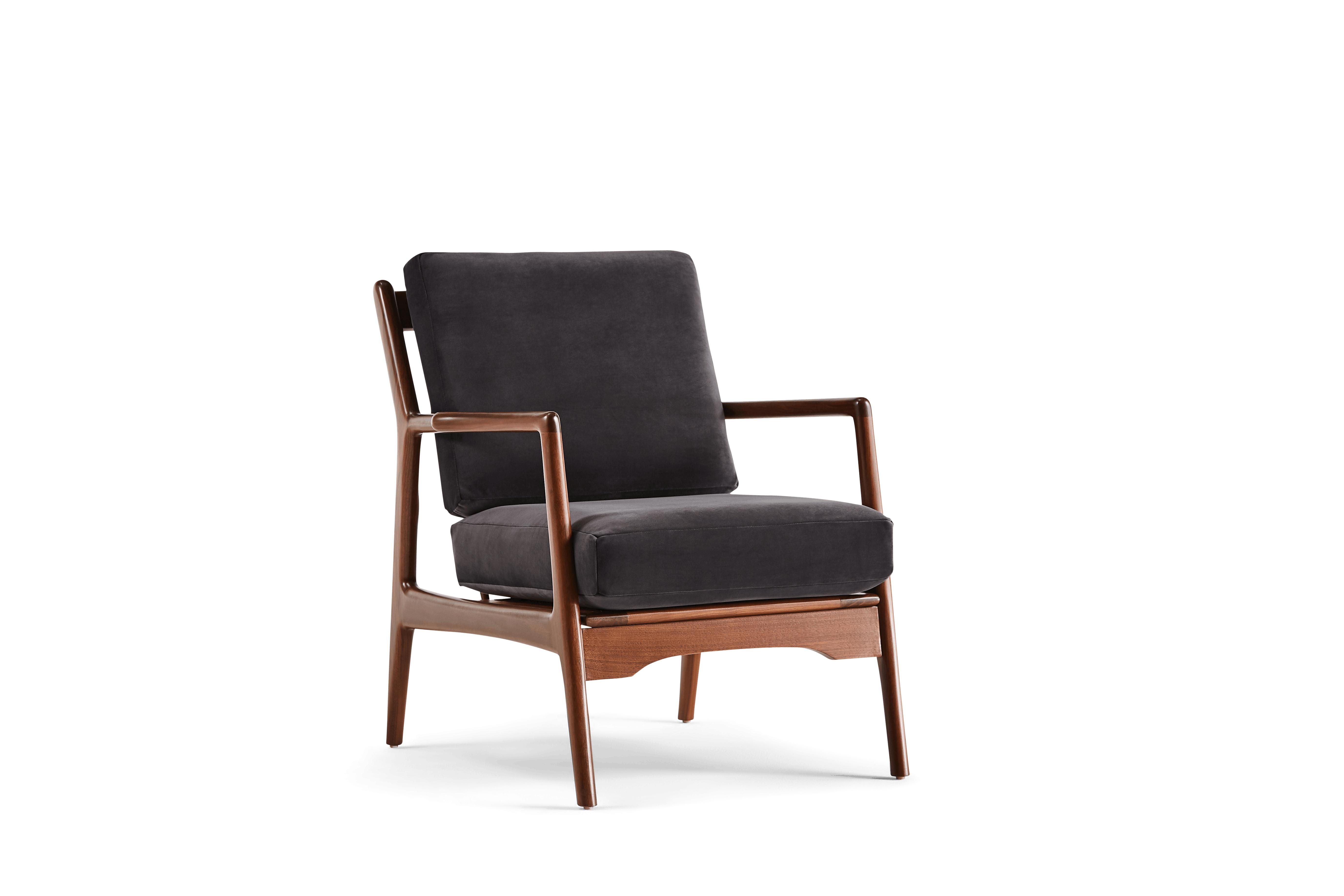 Black Collins Mid Century Modern Chair - Royale Gunmetal - Walnut - Image 1
