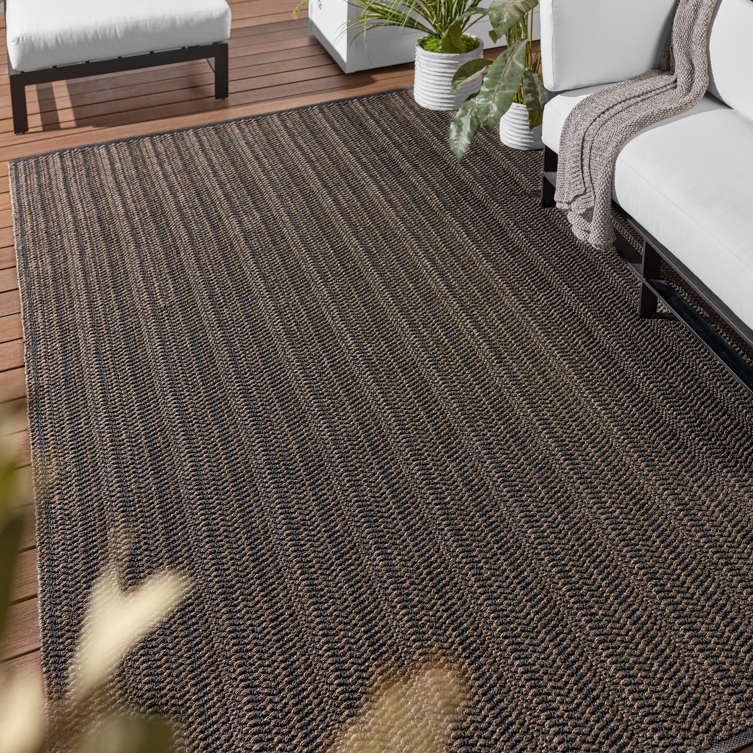 Elmas Handmade Indoor/Outdoor Striped Gray/Charcoal Area Rug (9'X12') - Image 4