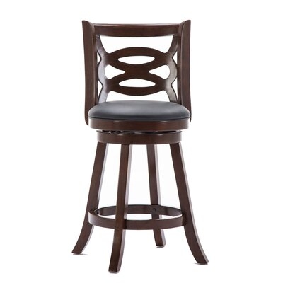 Swivel Counter Stool With Open Geometric Curved Back, Cherry Brown - Image 0