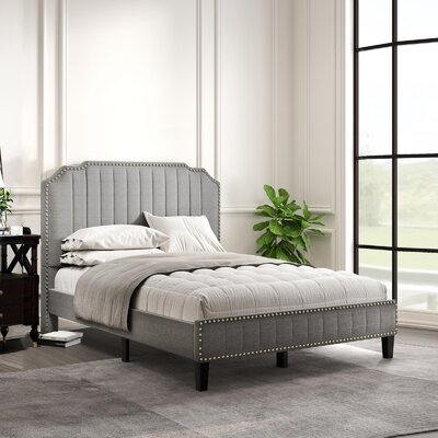 Gabouray Modern Linen Curved Upholstered Platform Bed Solid Wood Frame - Image 0