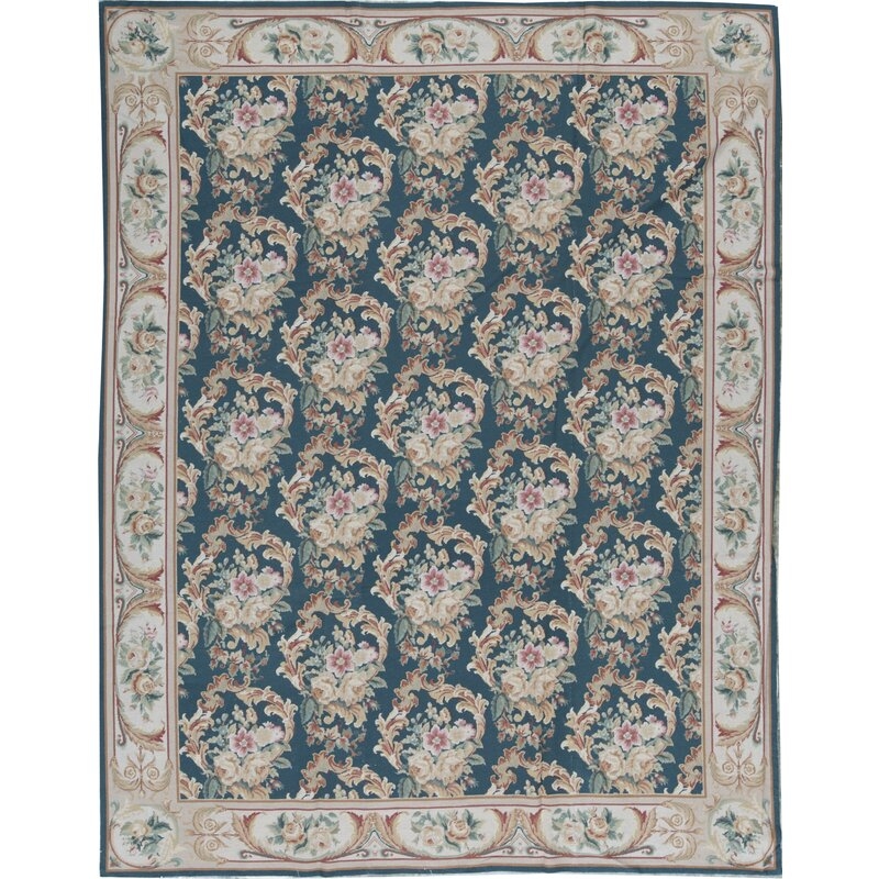 Bokara Rug Co., Inc. Needlepoint Hand-Knotted Wool Floral Area Rug in Green/Beige - Image 0