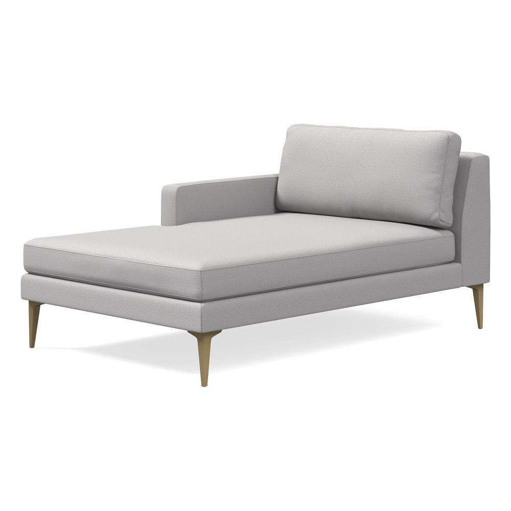 Andes Left Arm Chaise, Poly, Performance Chenille Tweed, Frost Gray, Blackened Brass - Image 0
