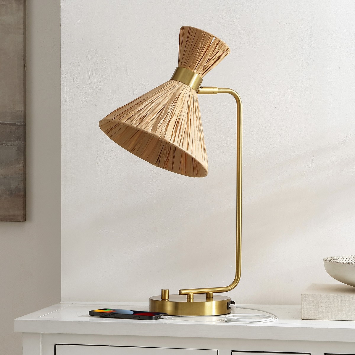 Sohma 22.75" Tbl W/Usb Port - Brass/Natural - Image 1