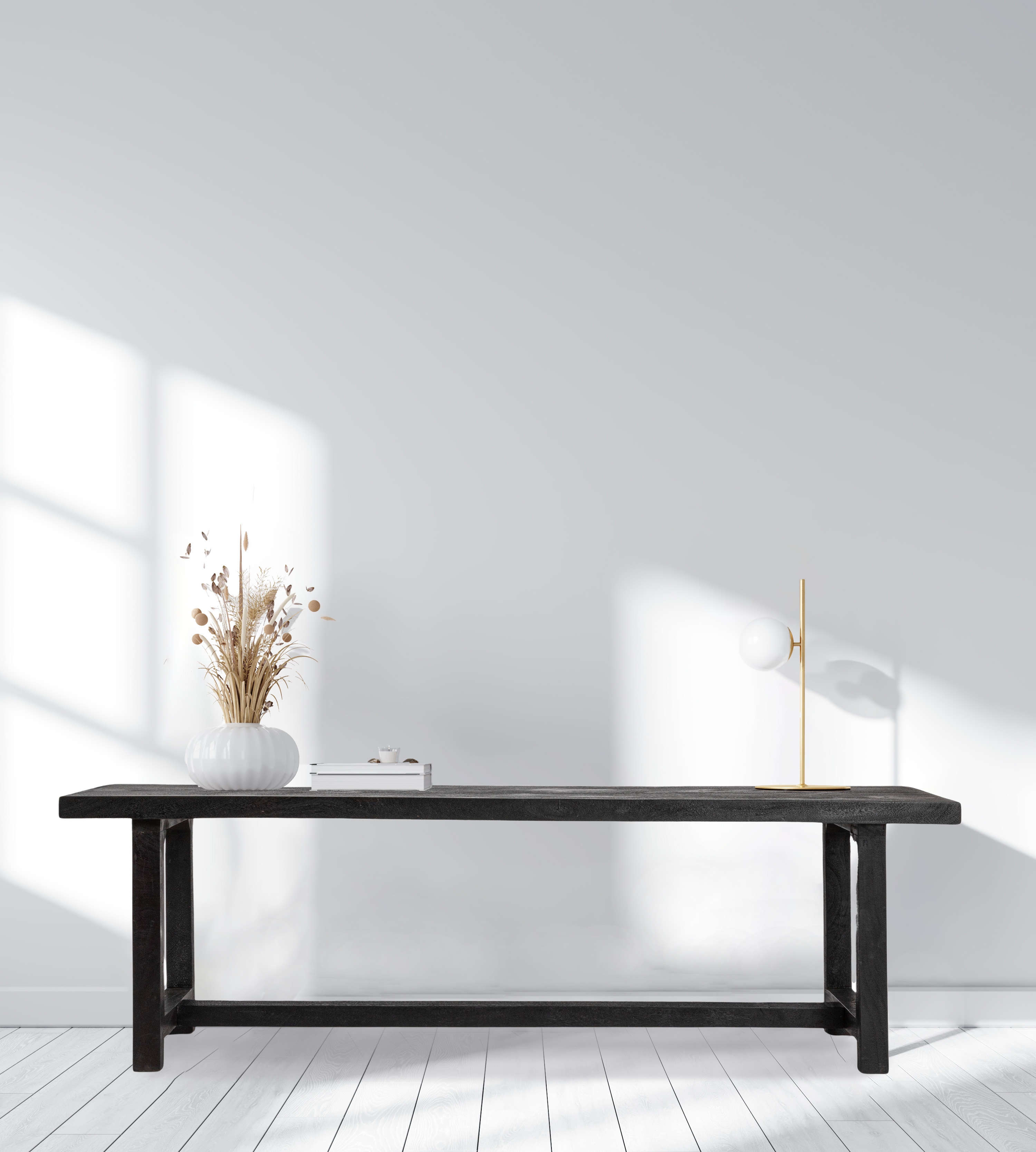 Elegant Acacia Trestle Bench, Black - Image 0