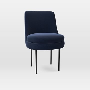 Modern Curved Upholstered Dining Chair, Performance Velvet, Ink Blue, Black Powder - Image 0