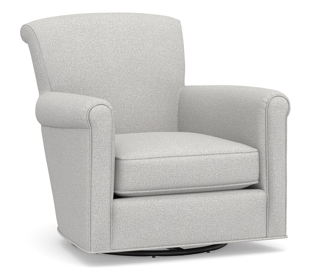 Irving Roll Arm Upholstered Swivel Glider Without Nailheads, Polyester Wrapped Cushions, Park Weave Ash - Image 0