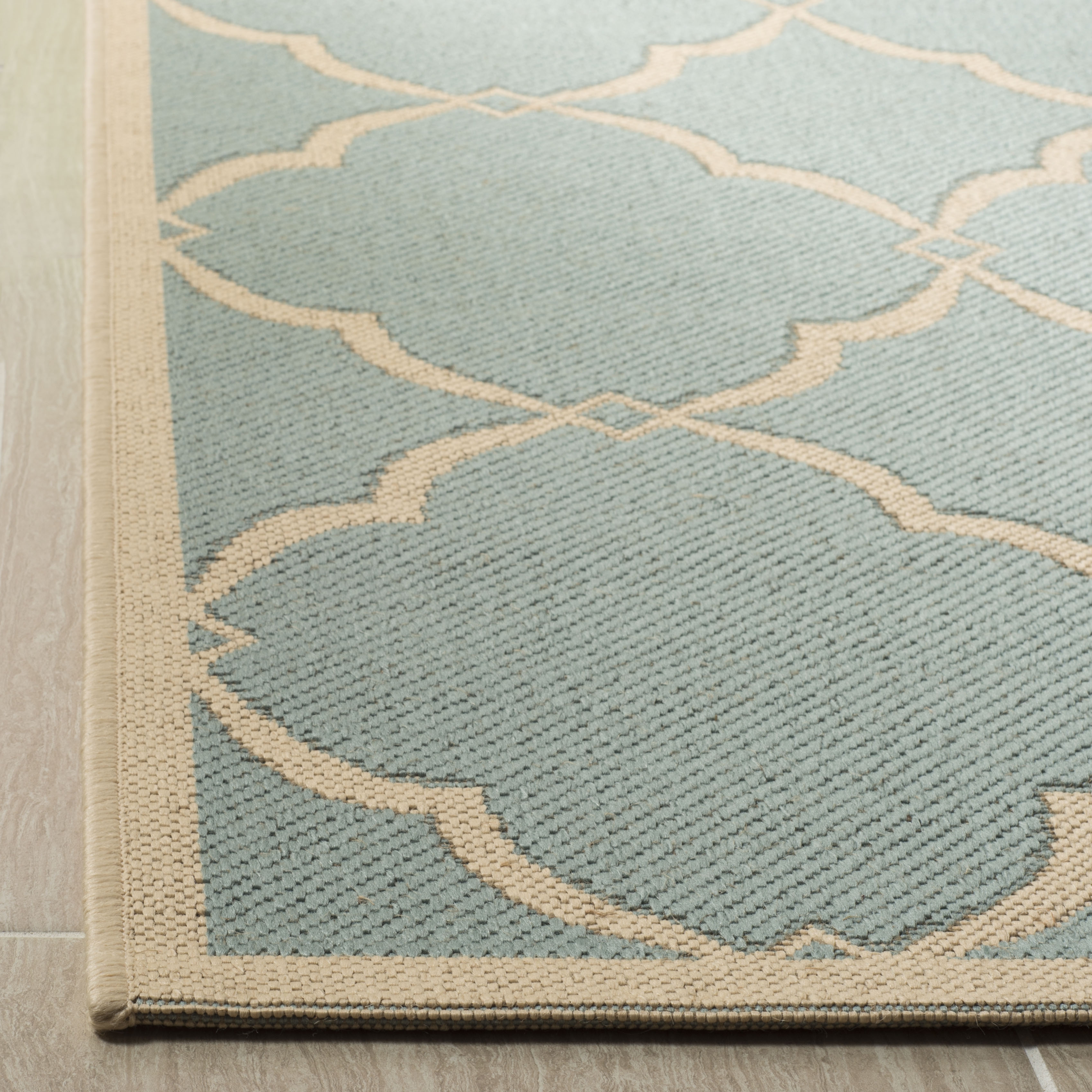 Arlo Home Indoor/Outdoor Woven Area Rug, LND125K, Aqua/Cream,  5' 1" X 7' 6" - Image 2