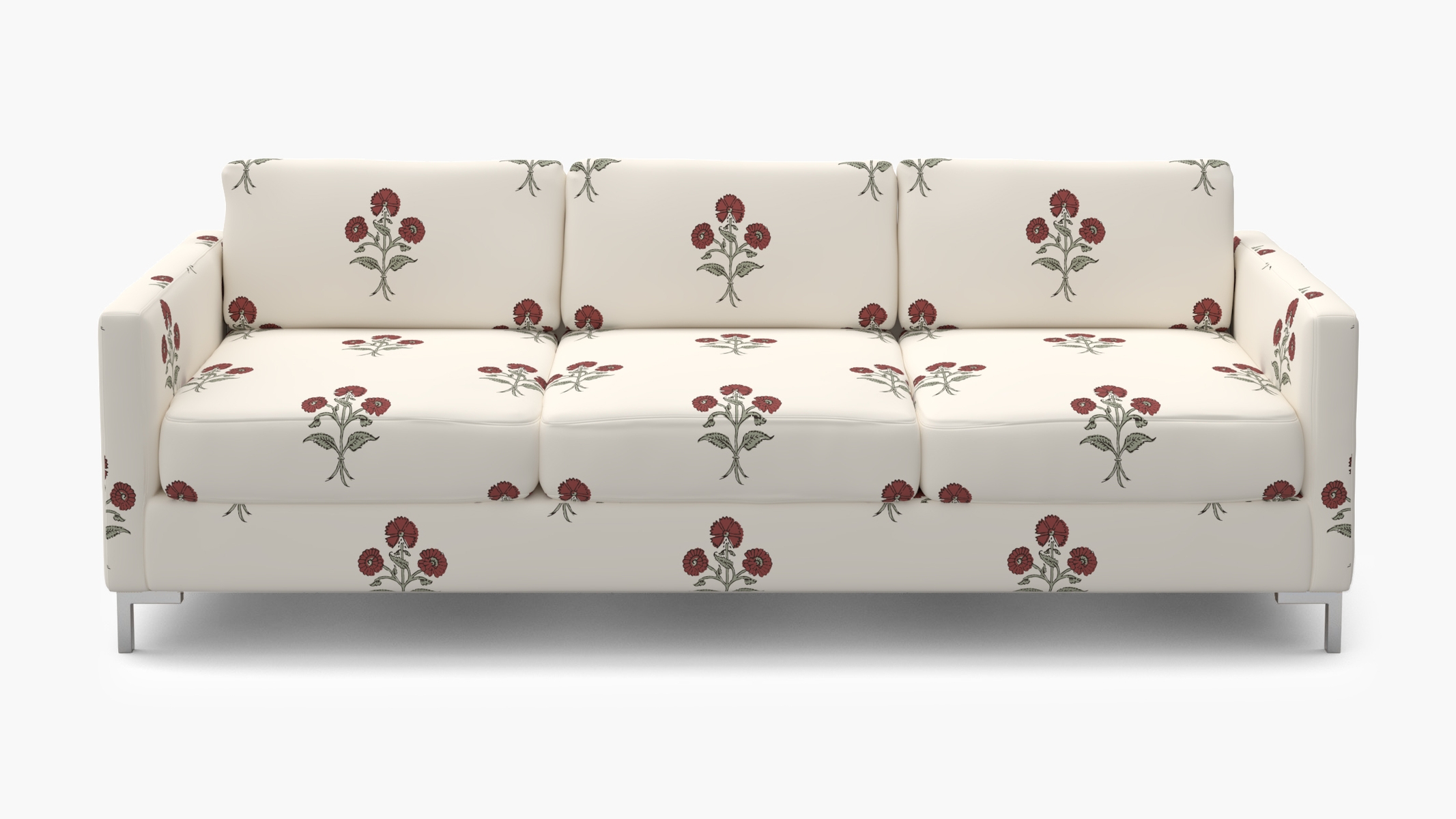 Modern Sofa, Red Delphine, Chrome L Leg - Image 0