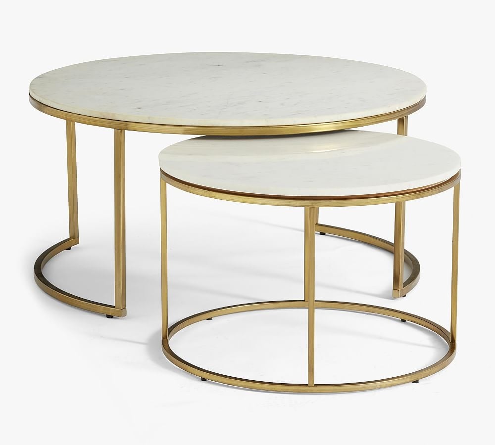 Delaney Round Marble Nesting Coffee Tables, Brass - Image 0