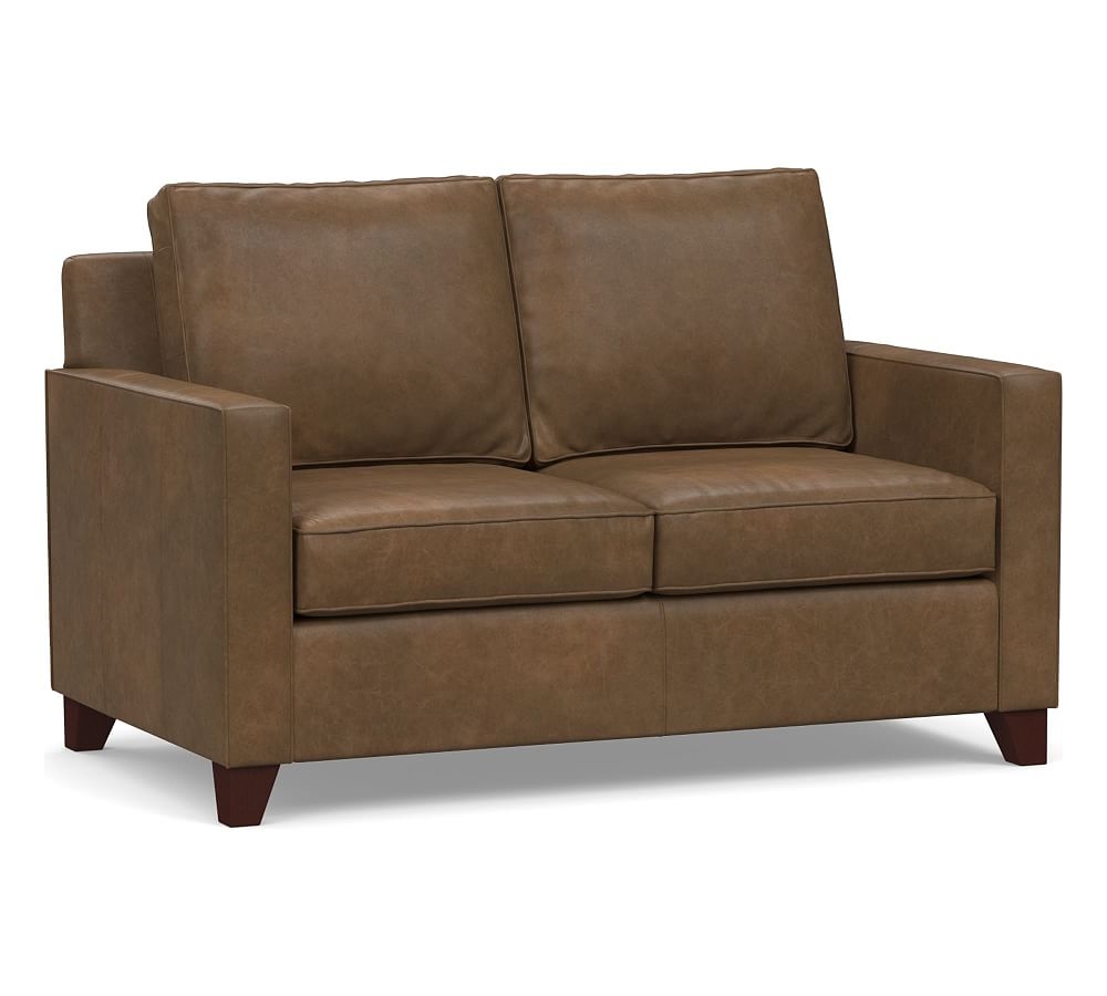 Cameron Square Arm Leather Loveseat 62", Polyester Wrapped Cushions, Churchfield Chocolate - Image 0