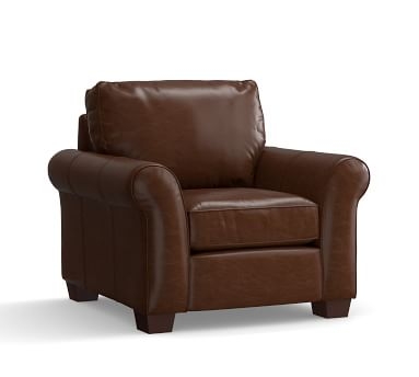 Pb Comfort Roll Arm Leather Armchair, Polyester Wrapped Cushions, Churchfield Chocolate - Image 2
