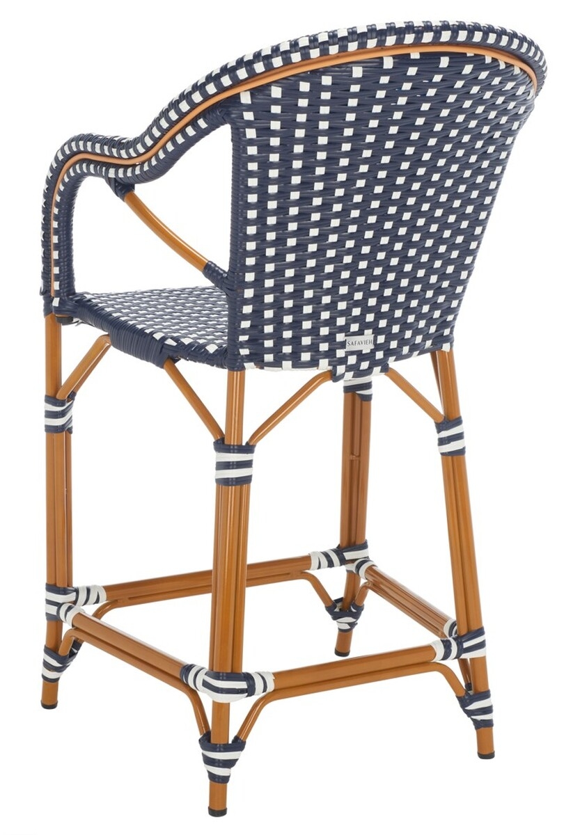 California Counter Stool W Arm - Navy/White - Safavieh - Image 7