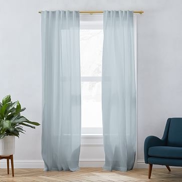 Sheer Belgian Linen Curtain Washed Blue Gemstone 48"x84" - Image 0