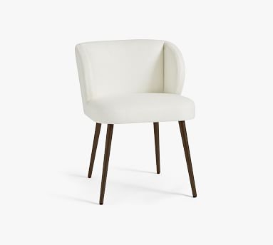 Wingback Upholstered Dining Side Chair, Bronze Leg, Basketweave Slub Ivory - Image 4
