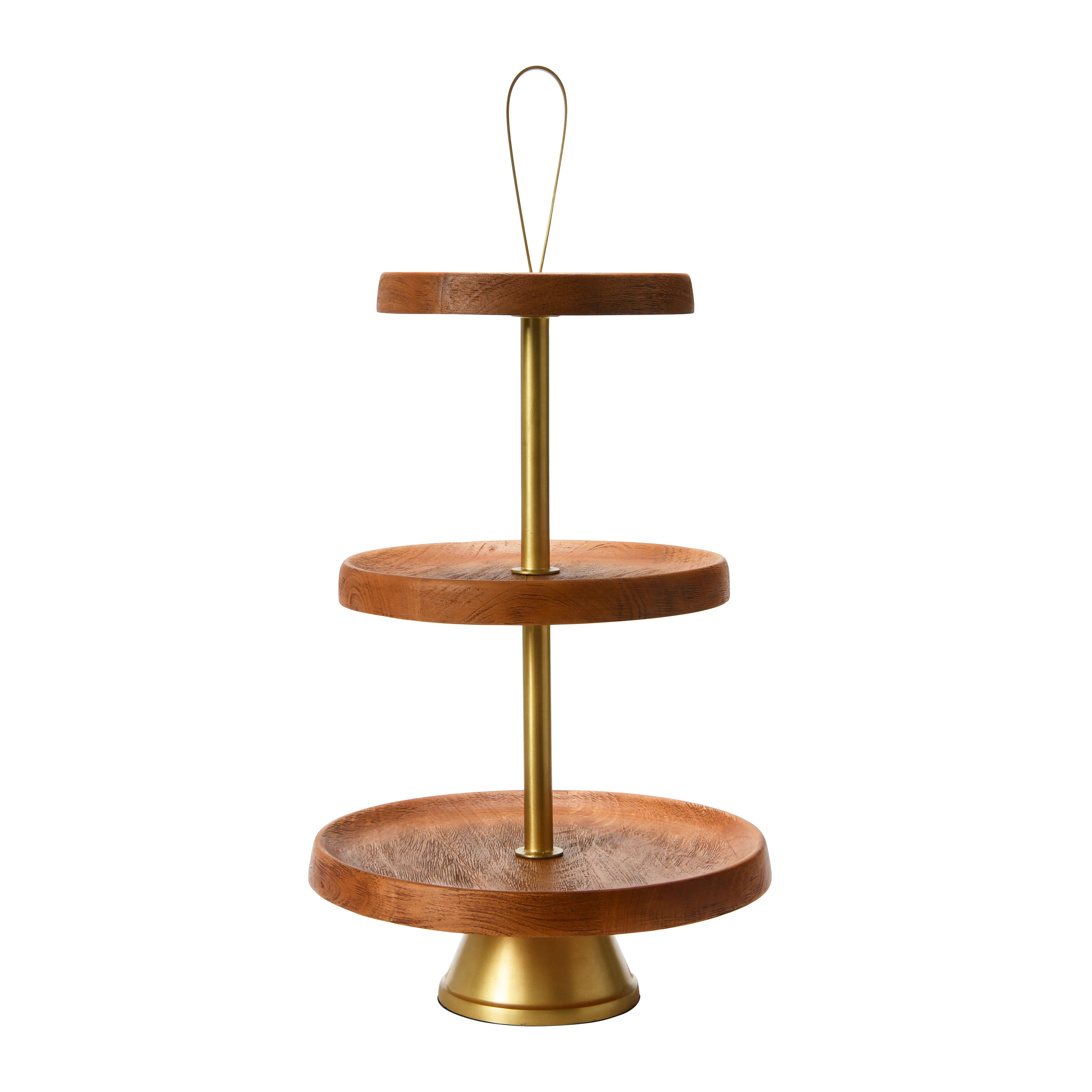 Elegant Modern 3-Tiered Tray, Cake Stand or Desert Serve ware Tower, Natural & Gold - Image 0