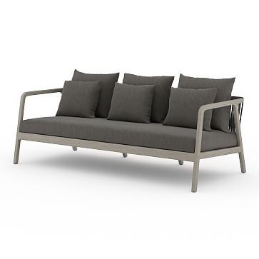 Rope & Wood Outdoor Sofa, 81", Charcoal & Weathered Gray - Image 0