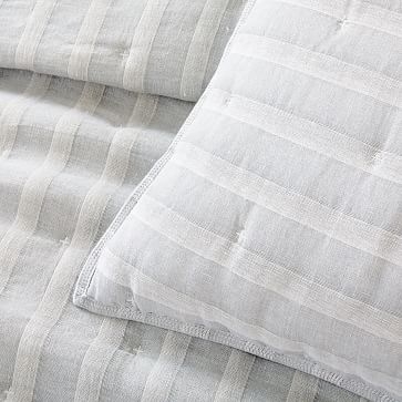 Hemp Cotton Hazy Stripe Standard Sham, Misty Gray - Image 1