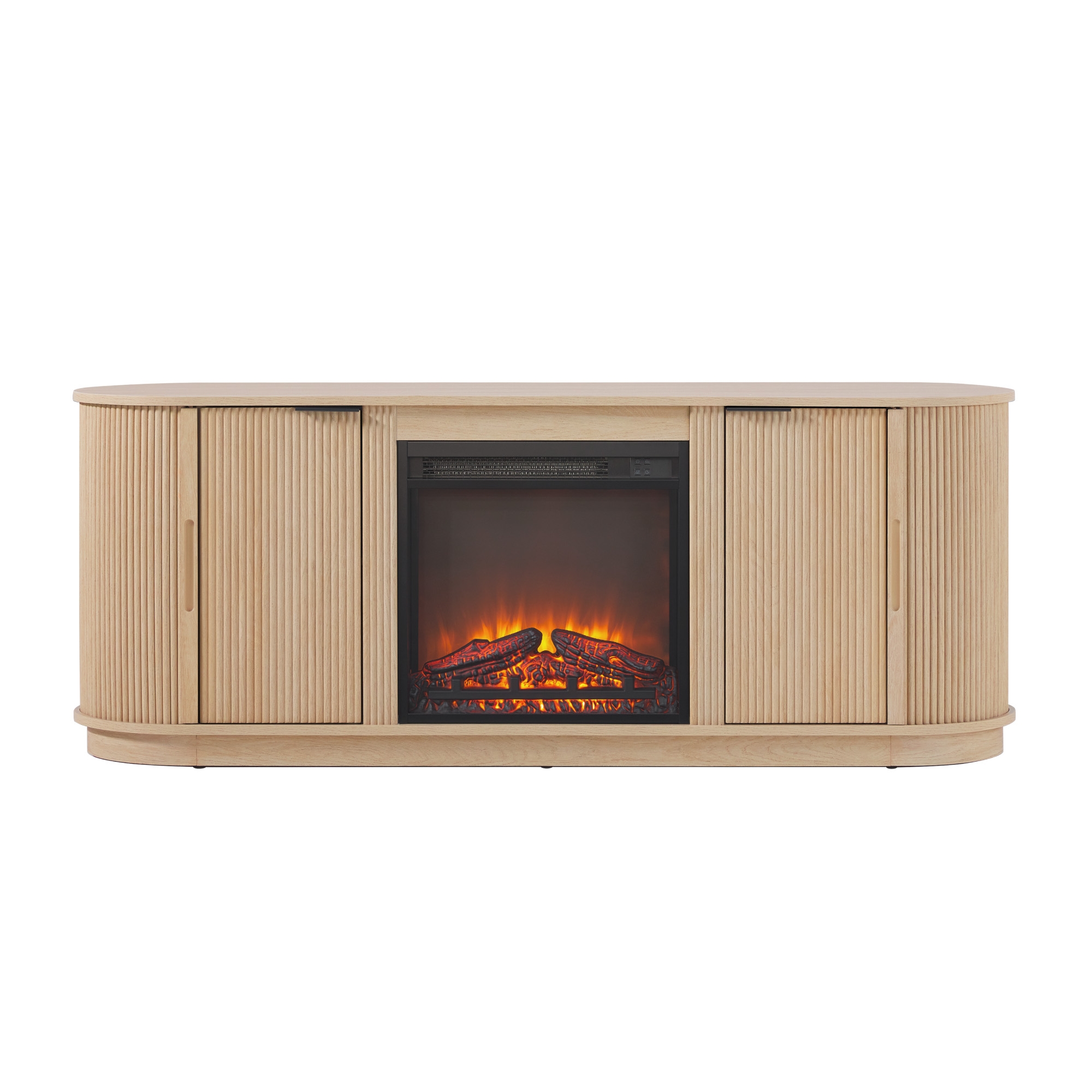 Modern Reeded 60” Fireplace TV Stand - Coastal Oak - Image 1
